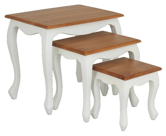 QUEEN ANN NEST OF TABLE (SET OF 3) - WHITE  / CARAMEL