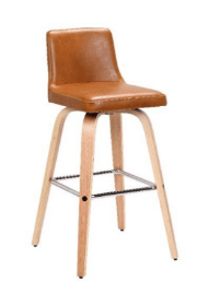 MATERA BENTWOOD SWIVEL LEATHERETTE BAR STOOL - TAN (SEAT PAD) /  LIGHT OAK (LEGS)