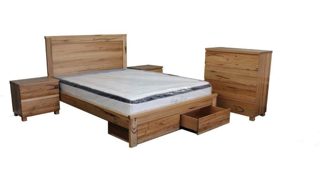 QUEEN OAKLAND (AUSSIE MADE) BED - WITH 2 FOOT END UNDER BED STORAGE DRAWERS - ASSORTED STAINED COLOURS