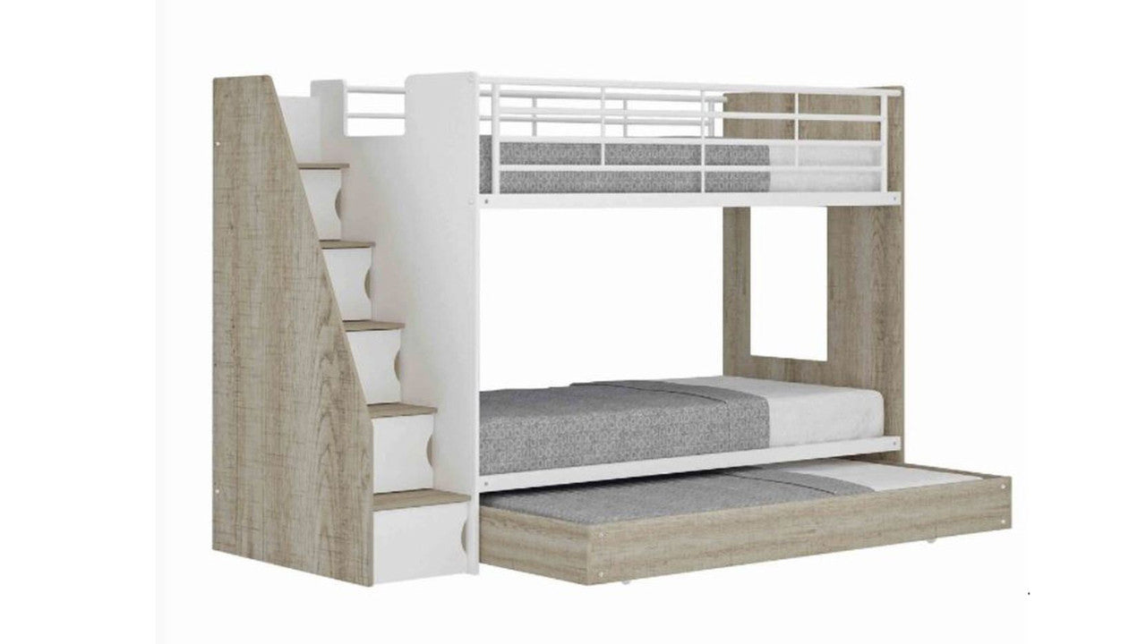 Single Over Single Olivar Bunk With Single Trundle Bed (1-19-20-8-15-14) - Oak / White