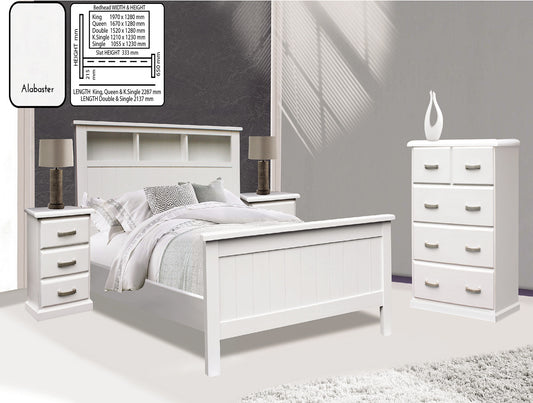 OCTARIAN DOUBLE OR QUEEN 5 PIECE (DRESSER) BEDROOM SUITE WITH BOOKCASE BEDHEAD AND WINSTON CASE GOODS - ASSORTED COLOURS