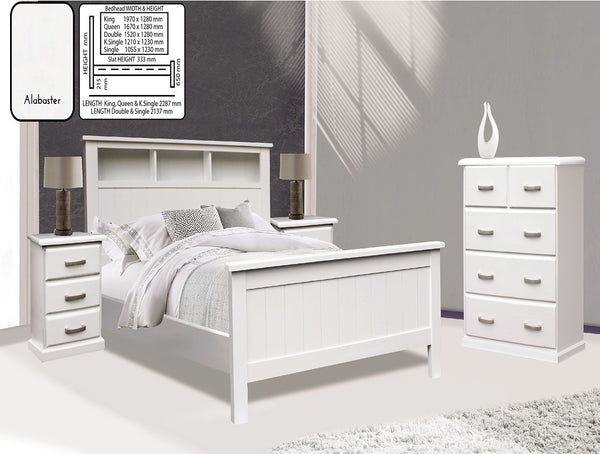 OCTARIAN DOUBLE OR QUEEN 5 PIECE (DRESSER) BEDROOM SUITE WITH BOOKCASE BEDHEAD AND WINSTON CASE GOODS - ASSORTED COLOURS