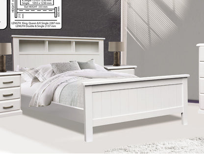 KING SINGLE OCTARIAN (AUSSIE MADE) BED FRAME WITH BOOKCASE BEDHEAD - ASSORTED PAINTED COLOURS