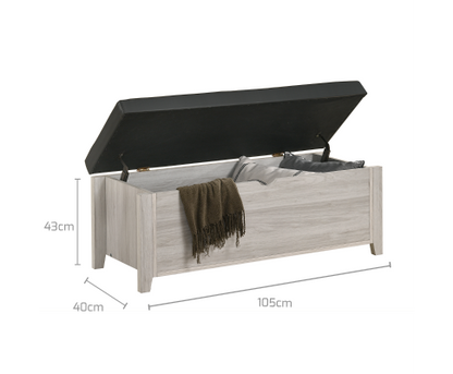HILTON BLANKET BOX OTTOMAN STORAGE WITH LEATHER UPHOLSTERY - WHITEWASH