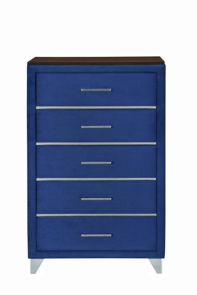 Jaycee Velvet 5 Drawer Tallboy - Blue