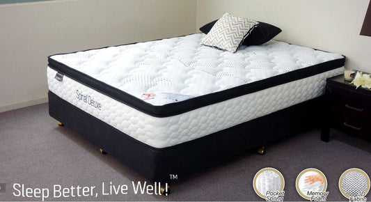 QUEEN  SPINAL DELUXE  POCKET SPRING ENSEMBLE WITH BLACK SUEDE BASE (MATTRESS & BASE)  - PLUSH