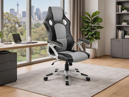 Briley Pu Leather Office Desk Chair - Black & Grey