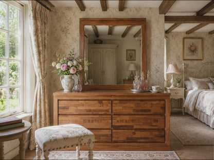 Bertrose Tasmanian Oak Dressing Table With Mirror - (MODEL:3-1-18-12-9-19-12-5) - As Pictured