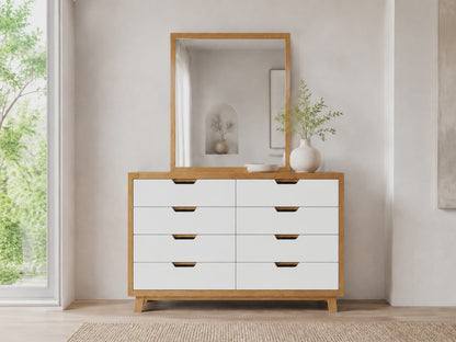 Avalon (AUSSIE MADE) 6 Drawer Dresser Table With Mirror - Tassie Oak Combination - 2 Tone - Assorted Colours