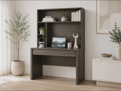 Keswick 2 Drawer Study Desk With Hutch (LS 151 DESK) - Charcoal