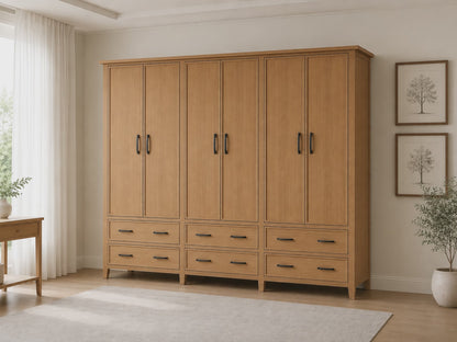Sydneyside (AUSSIE MADE) 6 Door / 6 Drawer Wardrobe All Hanging Pigeon Paired (3 SECTION) - Tassie Oak Combination - 1800(H) X 2700(W) - Assorted Stained Colours
