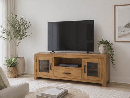 Frank (AUSSIE MADE) TV Entertainment Unit With 2 Doors & 1 Drawer With Extension Runners - 600(H) X 1400(W) - Assorted Stained Colours
