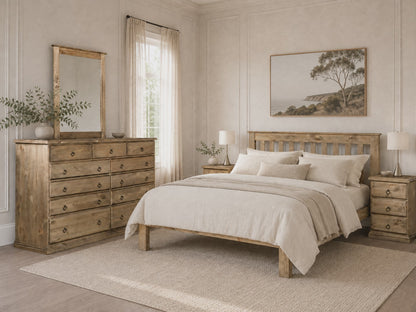 Cronulla Double Or Queen 5 Piece (DRESSER) Bedroom Suite - Bed With Doona Foot - Baltic (#215) , Walnut (#219) Or Grey Wash (#501)