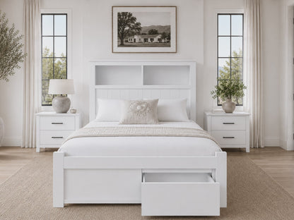 King Single Jessy Bookend Bed With 2 Drawers - White , Blackwood Or Walnut