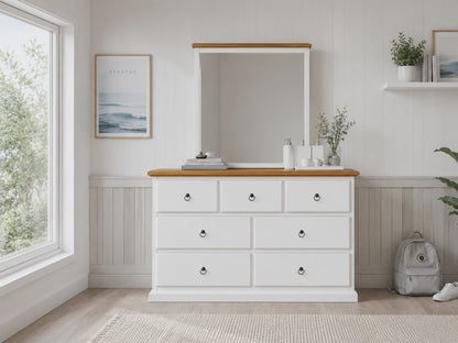 Cronulla (AUSSIE MADE) 7 Drawer Dressing Table With Mirror - 2 Tone - Assorted Colours