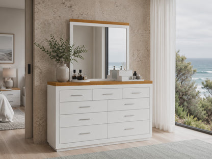 Narrabeen (AUSSIE MADE) 9 Drawer Dressing Table With Mirror - Two Tone - Assorted Painted Colours