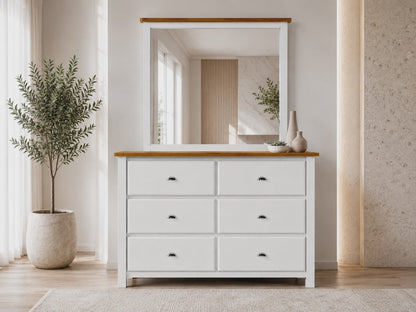 Durant (AUSSIE MADE) 6 Drawer Dressing Table With Mirror - 1630(H) X 1200(W) X 450(D) - Assorted Colours