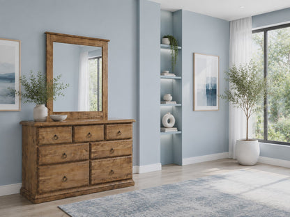 Cronulla (CR4837) 7 Drawer Lowboy / Dresser With Mirror - 720(H) X 1210(W) - Baltic , Walnut Or Greywash