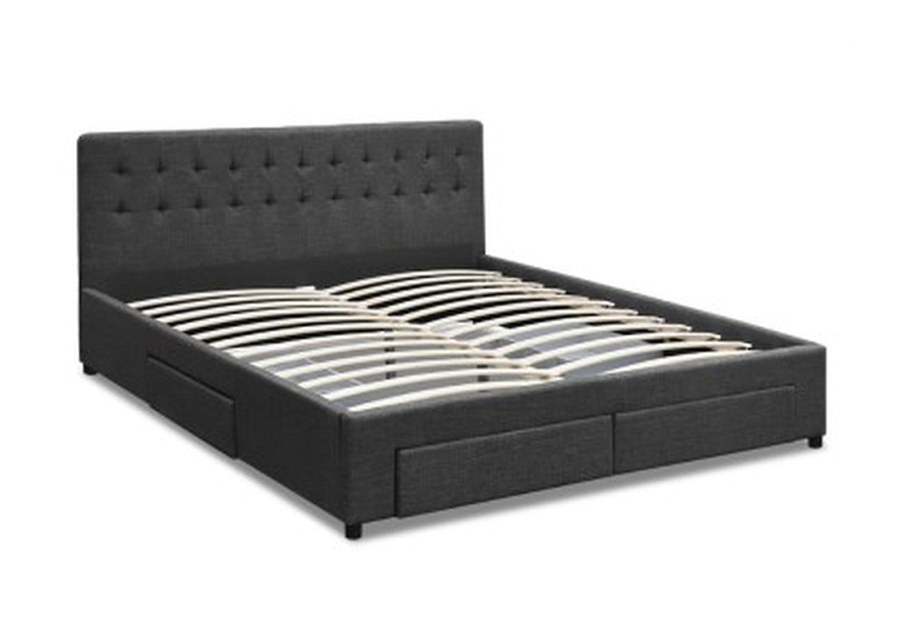 Queen Avio Fabric Bed With 4 Storage Drawers - Dark Grey