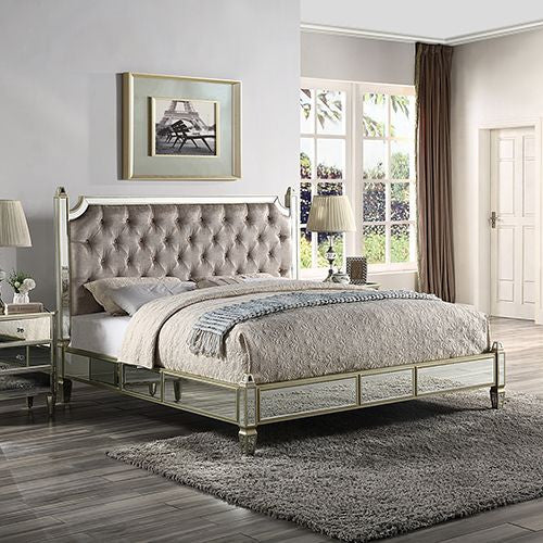 Queen Gabby Mirrored Bed Frame - Silver