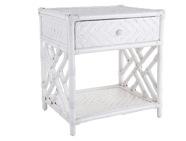RATTAN (DET271) SINGLE DRAWER BEDSIDE TABLE - White
