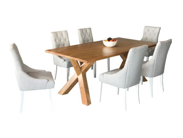 SUSSEX  9 PIECE DINING SUITE - 2000(W) x 1000(D) - WITH RIGA CHAIRS - LIGHT GREY
