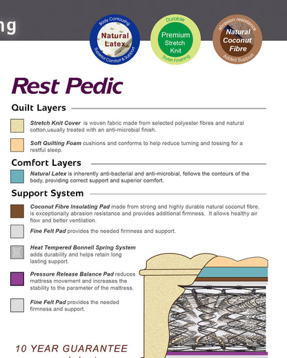 King Single Rest Pedic Bonnell Spring With Natural Latex Ensemble (MATTRESS & BASE)- Super Firm
