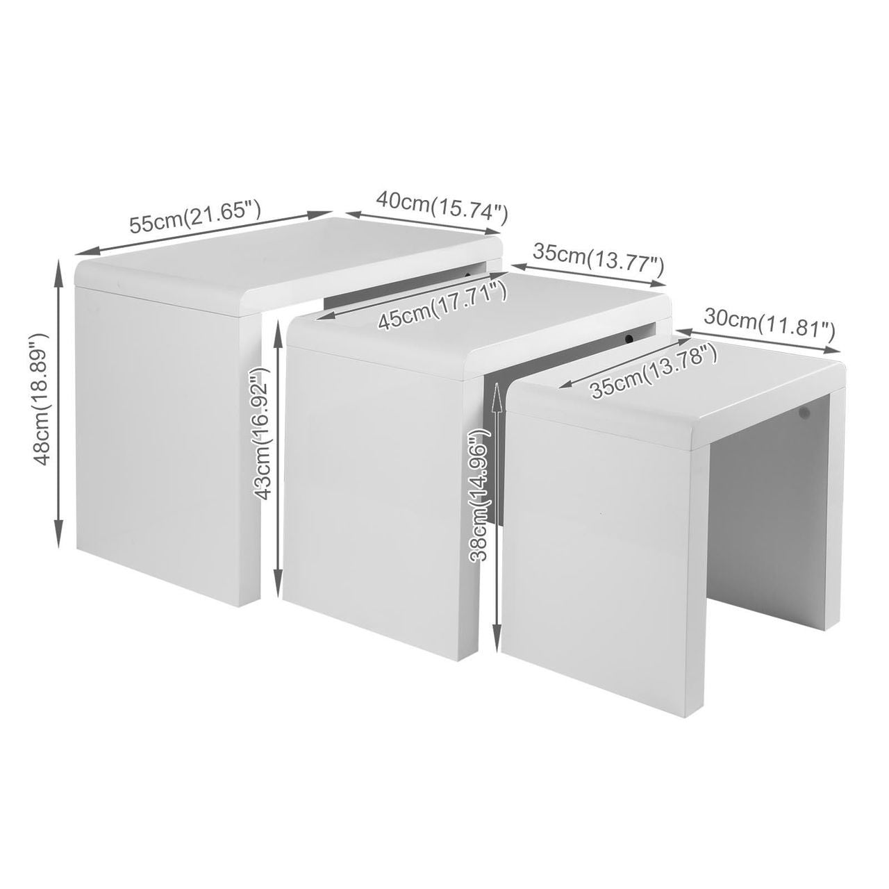 JASON NEST OF 3 STACK ABLE TABLES - HIGH GLOSS WHITE