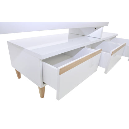 SABRINA EXTENDABLE MODERN TV UNIT - HIGH GLOSS WHITE / CYPRESS TRIM