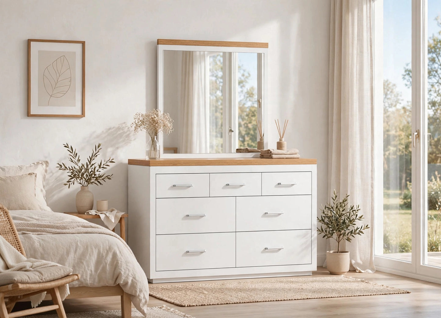 Narrabeen (AUSSIE MADE) 9 Drawer Dressing Table With Mirror - Two Tone - Assorted Painted Colours