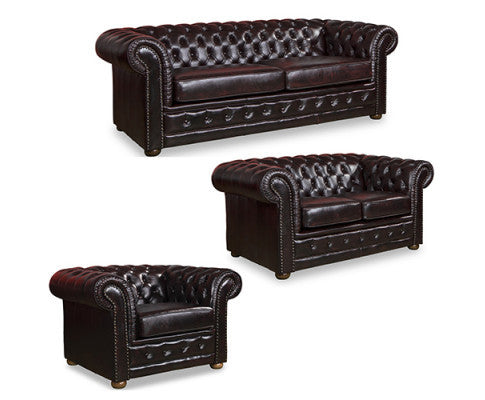 Alondra 3+2+1 Seater Genuine Leather Sofa Lounge Set - Burgandy