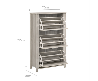HILTON SHOE CABINET WITH 3 COMPARTMENTS - WHITE OAK