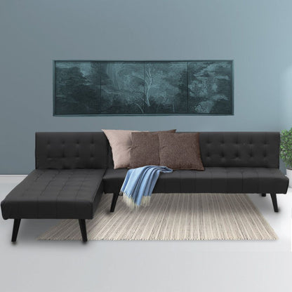 MONET 3-SEATER FAUX LEATHER SOFA BED LOUNGE CHAISE COUCH - BLACK