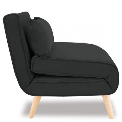BRONT 3 SEATER FAUX VELVET SOFA BED COUCH - BLACK