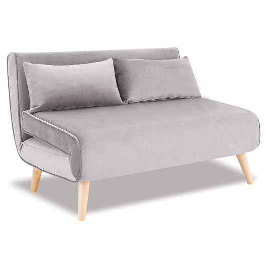 BRONT 3 SEATER FAUX VELVET SOFA BED COUCH - LIGHT GREY