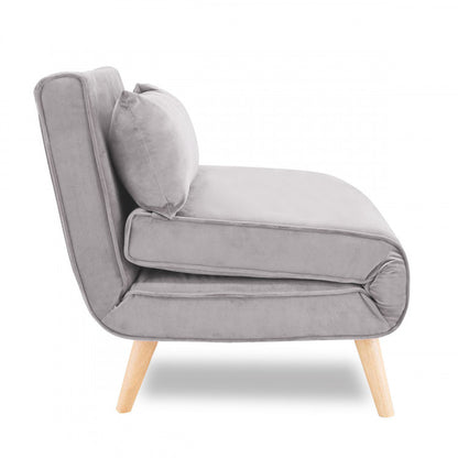 BRONT 3 SEATER FAUX VELVET SOFA BED COUCH - LIGHT GREY
