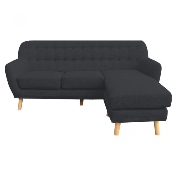 IRENA LINEN CORNER SOFA COUCH LOUNGE L-SHAPED W/ LEFT CHAISE SEAT - DARK GREY