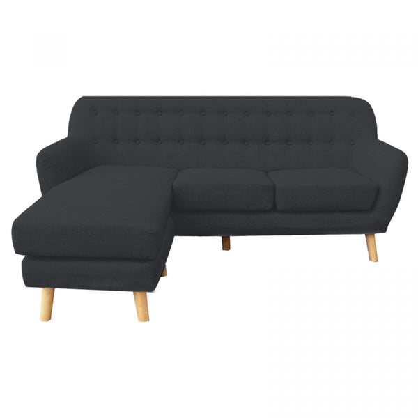 IRENA LINEN CORNER SOFA COUCH LOUNGE L-SHAPE W/ RIGHT CHAISE SEAT - DARK GREY