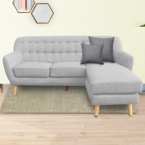 IRENA LINEN CORNER SOFA COUCH LOUNGE L-SHAPED W/ LEFT CHAISE SEAT - LIGHT GREY