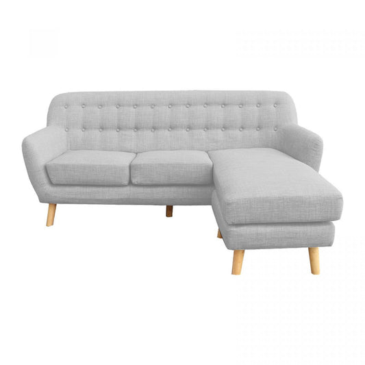 IRENA LINEN CORNER SOFA COUCH LOUNGE L-SHAPE W/ RIGHT CHAISE SEAT - LIGHT GREY