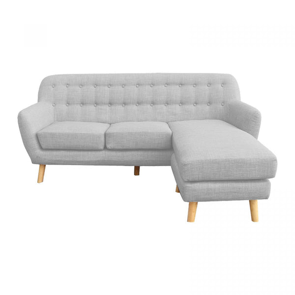 IRENA LINEN CORNER SOFA COUCH LOUNGE L-SHAPE W/ RIGHT CHAISE SEAT - LIGHT GREY