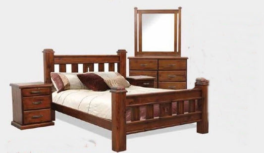 SPRING DOUBLE OR QUEEN 5 PIECE DRESSER BEDROOM SUITE - ROUGH SAWN