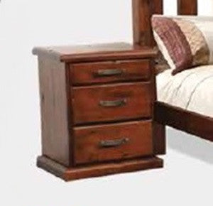 SPRING 3 DRAWER BEDSIDE TABLE - ROUGH SAWN (1083)