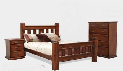 SPRING KING 4 PIECE TALLBOY BEDROOM SUITE - ROUGH SAWN