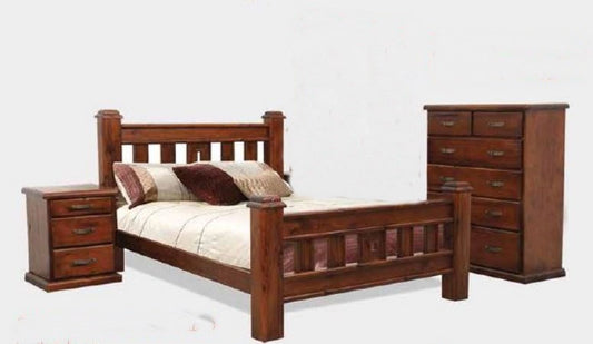 SPRING KING 4 PIECE TALLBOY BEDROOM SUITE - ROUGH SAWN