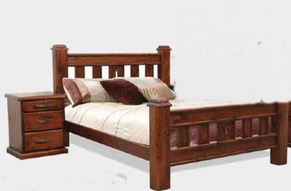 SPRING DOUBLE OR QUEEN 3 PIECE BEDSIDE  BEDROOM SUITE - ROUGH SAWN