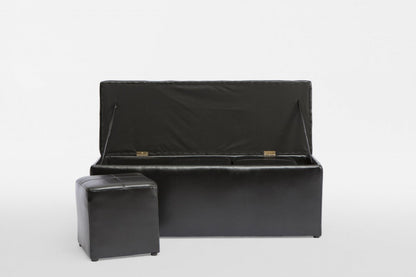 LEATHERETTE STORAGE OTTOMAN WITH 3 FOOTSTOOLS - 440(H) x 1170(W) - SHINY BLACK