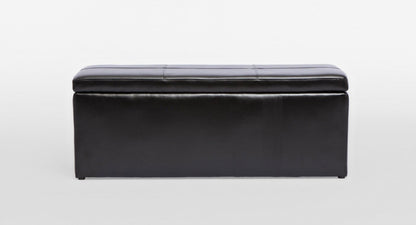 LEATHERETTE STORAGE OTTOMAN WITH 3 FOOTSTOOLS - 440(H) x 1170(W) - SHINY BLACK