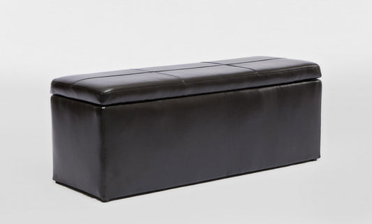 LEATHERETTE STORAGE OTTOMAN WITH 3 FOOTSTOOLS - 440(H) x 1170(W) - SHINY BLACK