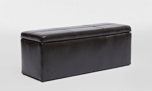 LEATHERETTE STORAGE OTTOMAN WITH 3 FOOTSTOOLS - 440(H) x 1170(W) - SHINY BLACK